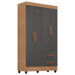Guarda Roupa Solteiro Lite 4 Portas e 2 Gavetas Nature/Cinza - Móveis Leão Guarda Roupa Solteiro Lite 4 Portas e 2 Gavetas Nature/Cinza - Móveis Leão