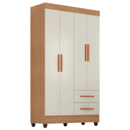 Guarda Roupa Solteiro Lite 4 Portas e 2 Gavetas Nature/Off White - Móveis Leão