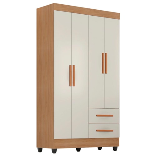 Guarda Roupa Solteiro Lite 4 Portas e 2 Gavetas Nature/Off White - Móveis Leão