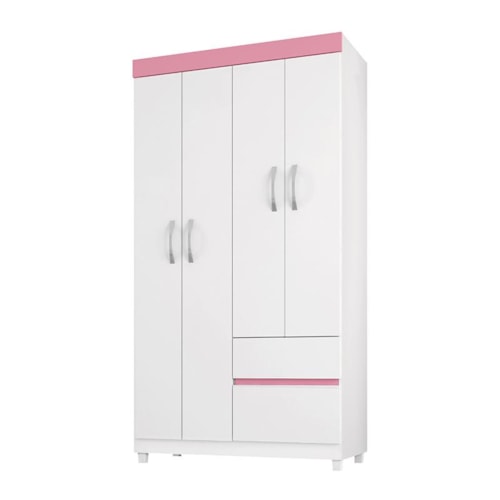 Guarda Roupa Solteiro Lótus 4 Portas e 2 Gavetas Branco/Rosa - Demóbile