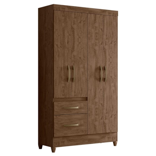 Guarda Roupa Solteiro Madri 4 Portas e 2 Gavetas Castanho Wood - Moval