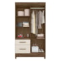 Guarda Roupa Solteiro Madri 4 Portas e 2 Gavetas Castanho Wood/Off White com Espelho - Moval