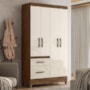 Guarda Roupa Solteiro Madri 4 Portas e 2 Gavetas Castanho Wood/Off White - Moval