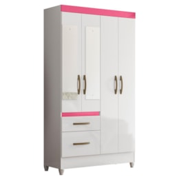 Guarda Roupa Solteiro Madri 4 Portas e 2 Gavetas Color Flex Branco/Rosa com Espelho - Moval