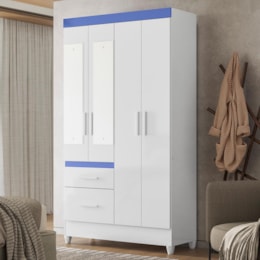 Guarda Roupa Solteiro Madri 4 Portas e 2 Gavetas Flex Branco/Azul com Espelho - Moval Guarda Roupa Solteiro Madri 4 Portas e 2 Gavetas Flex Branco/Azul com Espelho - Moval