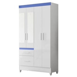 Guarda Roupa Solteiro Madri 4 Portas e 2 Gavetas Flex Branco/Azul com Espelho - Moval