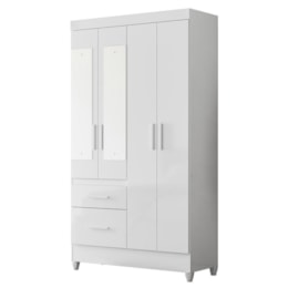 Guarda Roupa Solteiro Madri 4 Portas e 2 Gavetas Flex Branco com Espelho - Moval  Guarda Roupa Solteiro Madri 4 Portas e 2 Gavetas Flex Branco com Espelho - Moval