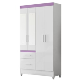 Guarda Roupa Solteiro Madri 4 Portas e 2 Gavetas Flex Branco/Lilás com Espelho - Moval