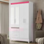 Guarda Roupa Solteiro Madri 4 Portas e 2 Gavetas Flex Branco/Rosa com Espelho - Moval