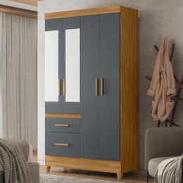 Guarda Roupa Solteiro Madri 4 Portas e 2 Gavetas Freijó/Cinza com Espelho - Moval Guarda Roupa Solteiro Madri 4 Portas e 2 Gavetas Freijó/Cinza com Espelho - Moval