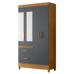 Guarda Roupa Solteiro Madri 4 Portas e 2 Gavetas Freijó/Cinza com Espelho - Moval Guarda Roupa Solteiro Madri 4 Portas e 2 Gavetas Freijó/Cinza com Espelho - Moval