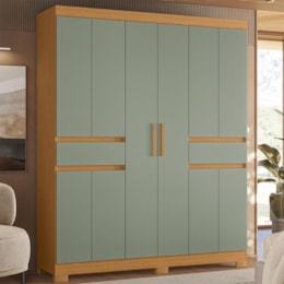 Guarda Roupa Solteiro Olímpia 10 Portas 2 Gavetas Cinamomo/Sálvia - Móveis Albatroz