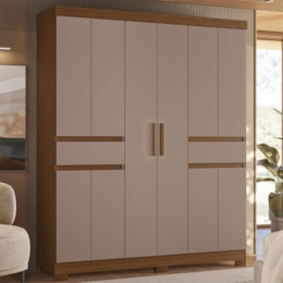 Guarda Roupa Solteiro Olímpia 10 Portas 2 Gavetas Nogueira/Capuccino - Móveis Albatroz