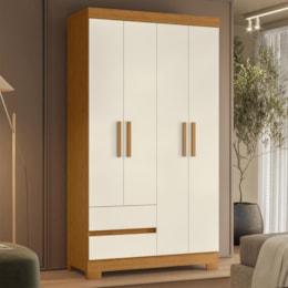 Guarda Roupa Solteiro Olímpia 4 Portas 2 Gavetas Cinamomo/Off White - Móveis Albatroz