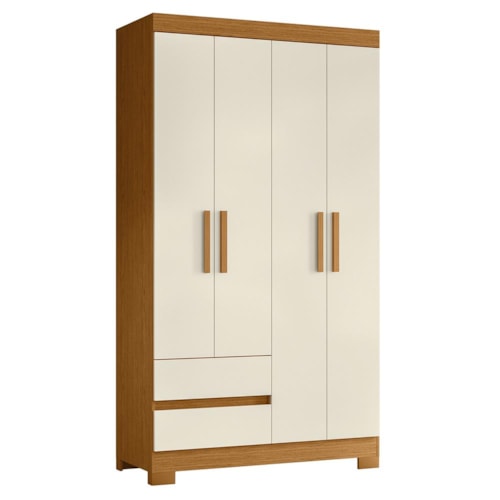 Guarda Roupa Solteiro Olímpia 4 Portas 2 Gavetas Cinamomo/Off White - Móveis Albatroz