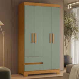 Guarda Roupa Solteiro Olímpia 4 Portas 2 Gavetas Cinamomo/Sálvia - Móveis Albatroz