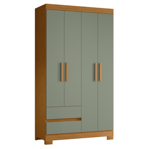 Guarda Roupa Solteiro Olímpia 4 Portas 2 Gavetas Cinamomo/Sálvia - Móveis Albatroz