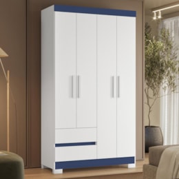 Guarda Roupa Solteiro Olímpia 4 Portas 2 Gavetas Quadriflex Branco/Azul - Móveis Albatroz