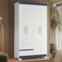 Guarda Roupa Solteiro Olímpia 4 Portas 2 Gavetas Quadriflex Branco/Azul - Móveis Albatroz