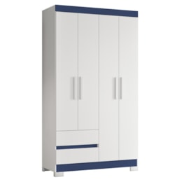 Guarda Roupa Solteiro Olímpia 4 Portas 2 Gavetas Quadriflex Branco/Azul - Móveis Albatroz