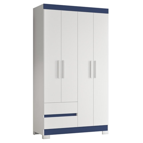 Guarda Roupa Solteiro Olímpia 4 Portas 2 Gavetas Quadriflex Branco/Azul - Móveis Albatroz