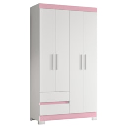 Guarda Roupa Solteiro Olímpia 4 Portas 2 Gavetas Quadriflex Branco/Rosa - Móveis Albatroz