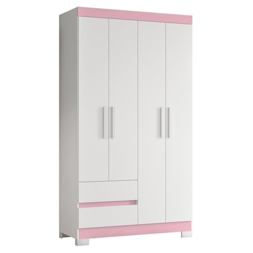 Guarda Roupa Solteiro Olímpia 4 Portas 2 Gavetas Quadriflex Branco/Rosa - Móveis Albatroz