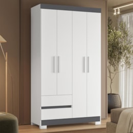 Guarda Roupa Solteiro Olímpia 4 Portas 2 Gavetas Quadriflex Branco/Titanium - Móveis Albatroz