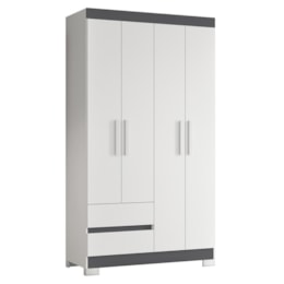 Guarda Roupa Solteiro Olímpia 4 Portas 2 Gavetas Quadriflex Branco/Titanium - Móveis Albatroz