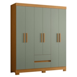 Guarda Roupa Solteiro Olímpia 6 Portas 2 Gavetas Cinamomo/Sálvia - Móveis Albatroz