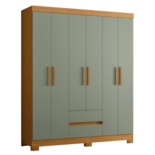 Guarda Roupa Solteiro Olímpia 6 Portas 2 Gavetas Cinamomo/Sálvia - Móveis Albatroz