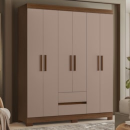 Guarda Roupa Solteiro Olímpia 6 Portas 2 Gavetas Nogueira/Capuccino - Móveis Albatroz