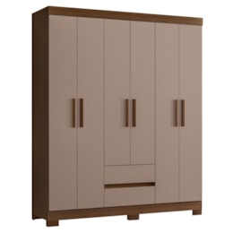 Guarda Roupa Solteiro Olímpia 6 Portas 2 Gavetas Nogueira/Capuccino - Móveis Albatroz