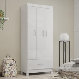 Guarda Roupa Solteiro Prince 3 Portas e 1 Gaveta Branco - Demóbile  