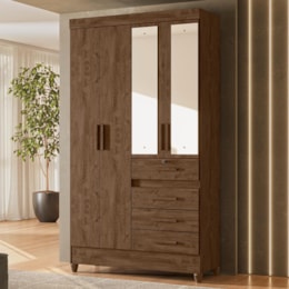 Guarda Roupa Solteiro Sobral 4 Portas e 4 Gavetas Castanho Wood com Espelho - Moval