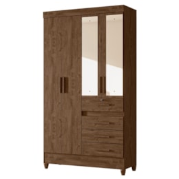 Guarda Roupa Solteiro Sobral 4 Portas e 4 Gavetas Castanho Wood com Espelho - Moval