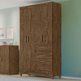 Guarda Roupa Solteiro Sobral 4 Portas e 4 Gavetas Castanho Wood - Moval