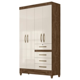 Guarda Roupa Solteiro Sobral 4 Portas e 4 Gavetas Castanho Wood/Off White - Moval