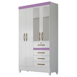 Guarda Roupa Solteiro Sobral 4 Portas e 4 Gavetas Color Flex Branco/Lilás com Espelho - Moval