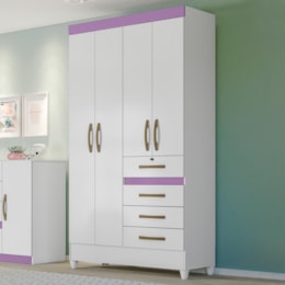 Guarda Roupa Solteiro Sobral 4 Portas e 4 Gavetas Color Flex Branco/Lilás - Moval