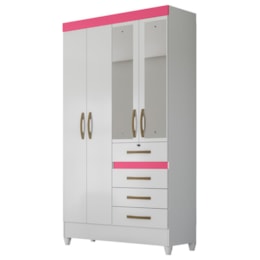 Guarda Roupa Solteiro Sobral 4 Portas e 4 Gavetas Color Flex Branco/Rosa com Espelho - Moval