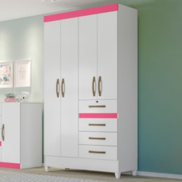 Guarda Roupa Solteiro Sobral 4 Portas e 4 Gavetas Color Flex Branco/Rosa - Moval