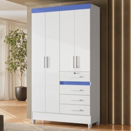 Guarda Roupa Solteiro Sobral 4 Portas e 4 Gavetas Flex Branco/Azul - Moval