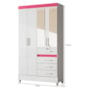 Guarda Roupa Solteiro Sobral 4 Portas e 4 Gavetas Flex Branco/Rosa com Espelho - Moval 