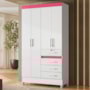Guarda Roupa Solteiro Sobral 4 Portas e 4 Gavetas Flex Branco/Rosa - Moval