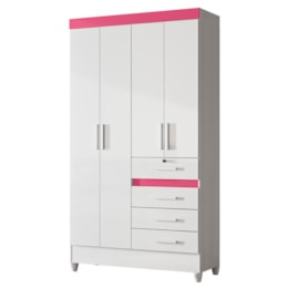 Guarda Roupa Solteiro Sobral 4 Portas e 4 Gavetas Flex Branco/Rosa - Moval 