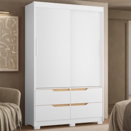 Guarda Roupa Solteiro Sole 2 Portas e 4 Gavetas Branco/Freijó - Móveis Albatroz