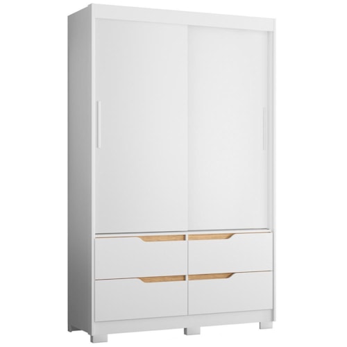 Guarda Roupa Solteiro Sole 2 Portas e 4 Gavetas Branco/Freijó - Móveis Albatroz