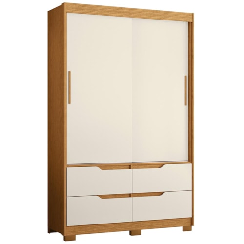 Guarda Roupa Solteiro Sole 2 Portas e 4 Gavetas Cinamomo/Off White - Móveis Albatroz