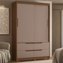Guarda Roupa Solteiro Sole 2 Portas e 4 Gavetas Nogueira/Capuccino - Móveis Albatroz